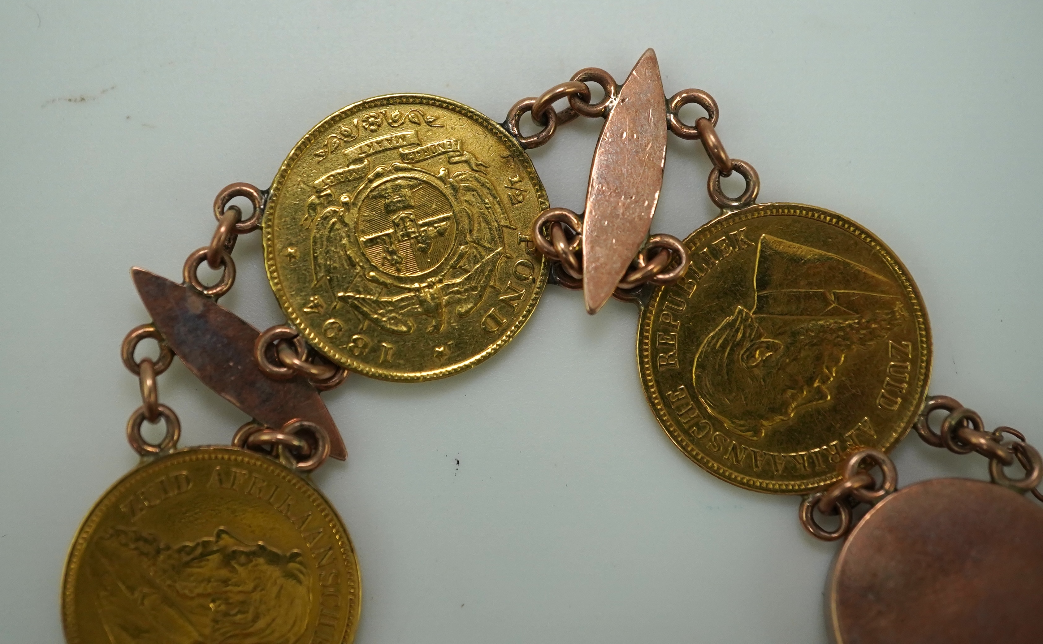 A late 19th century gold coin bracelet